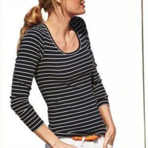 Boden Essential Scoop Neck Tee Long Sleeve Top Womens US 4 NWT Navy and White